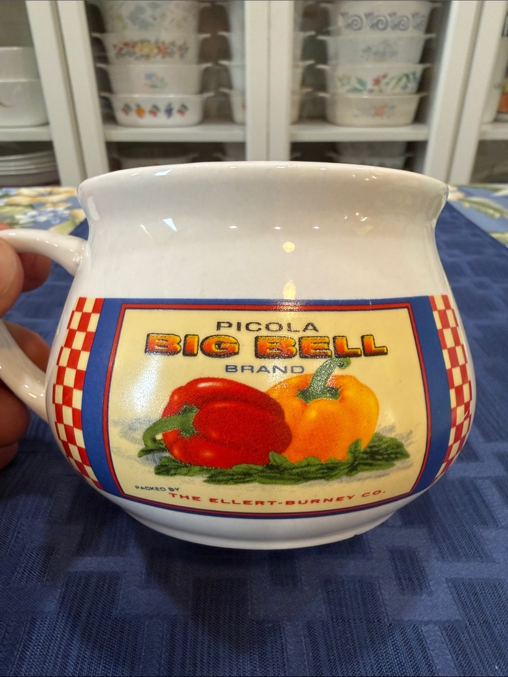 Picola Big Bell Ceramic Soup Mug — White with Red & Yellow Pepper Artwork